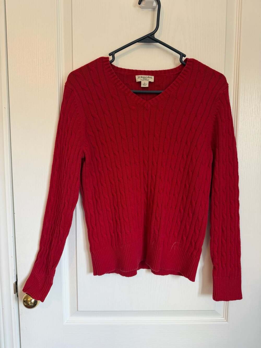 St. John's Bay Red Cable Knit V-Neck Classic Sweater Petite Size PL